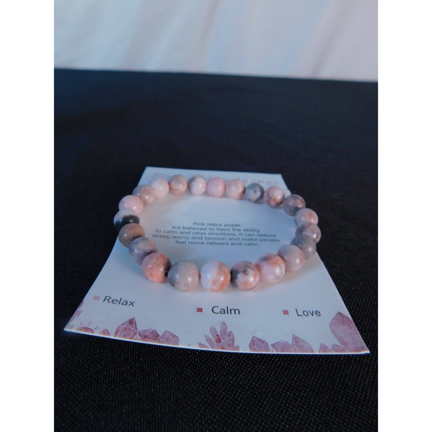 Pink Zebra Jasper Bracelet Natural Stone Beads Stretch Healing Jewelry Calming L