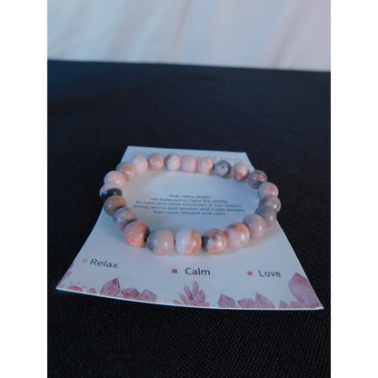 Pink Zebra Jasper Bracelet Natural Stone Beads Stretch Healing Jewelry Calming L