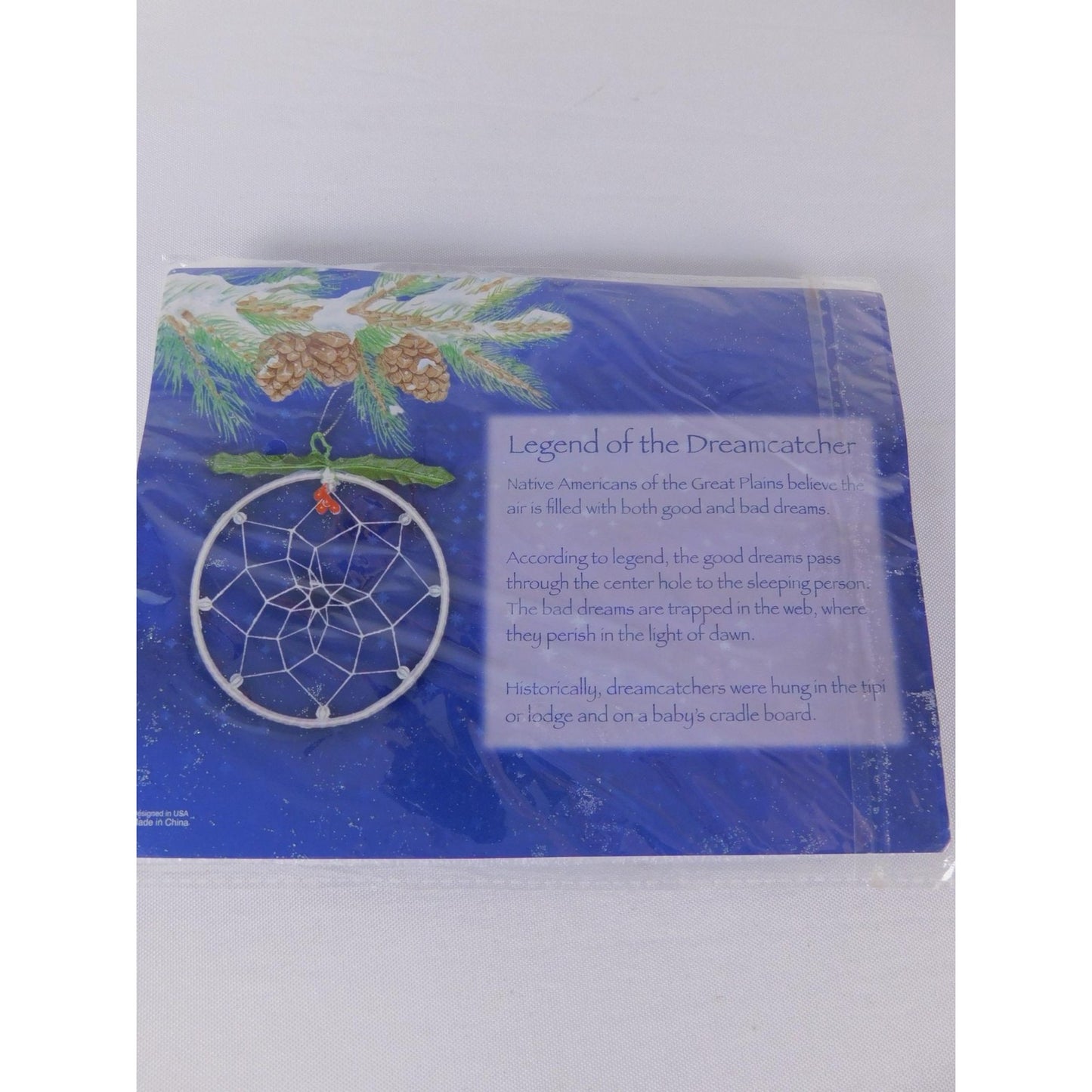 Unmarked Blue Dreamcatcher Christmas Bauble Ornament Holly Berries Tree Decor