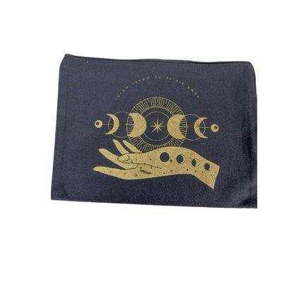 Moon Phase Canvas Zipper Pouch 9"x7" Gold Hand Design