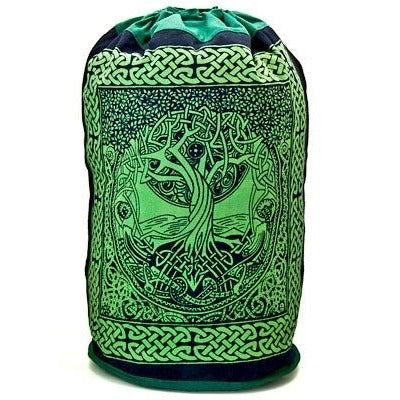 Celtic Tree Of Life Drawstring Backpack - Green & Black - New