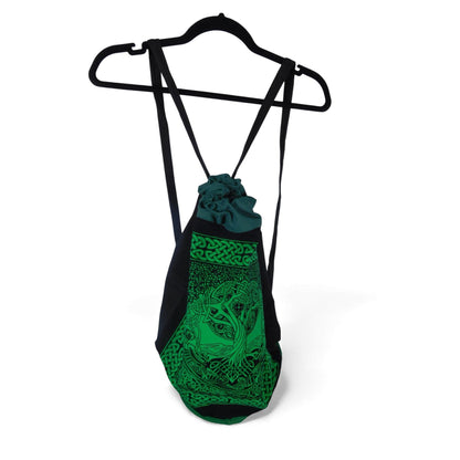 Celtic Tree Of Life Drawstring Backpack - Green & Black - New