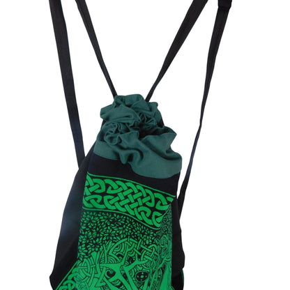 Celtic Tree Of Life Drawstring Backpack - Green & Black - New