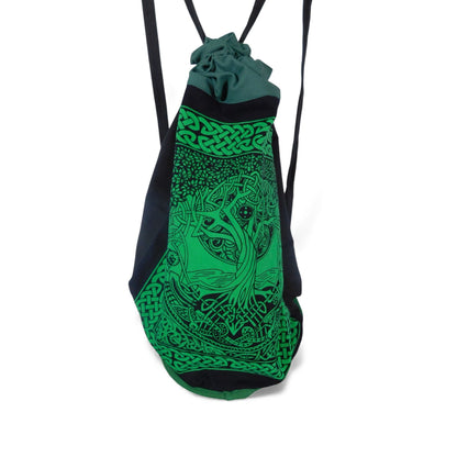 Celtic Tree Of Life Drawstring Backpack - Green & Black - New