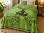 Green Meditation Tree Goddess Cotton Tapestry, 72 x 108 in