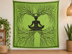 Green Meditation Tree Goddess Cotton Tapestry, 72 x 108 in