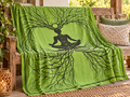 Green Meditation Tree Goddess Cotton Tapestry, 72 x 108 in