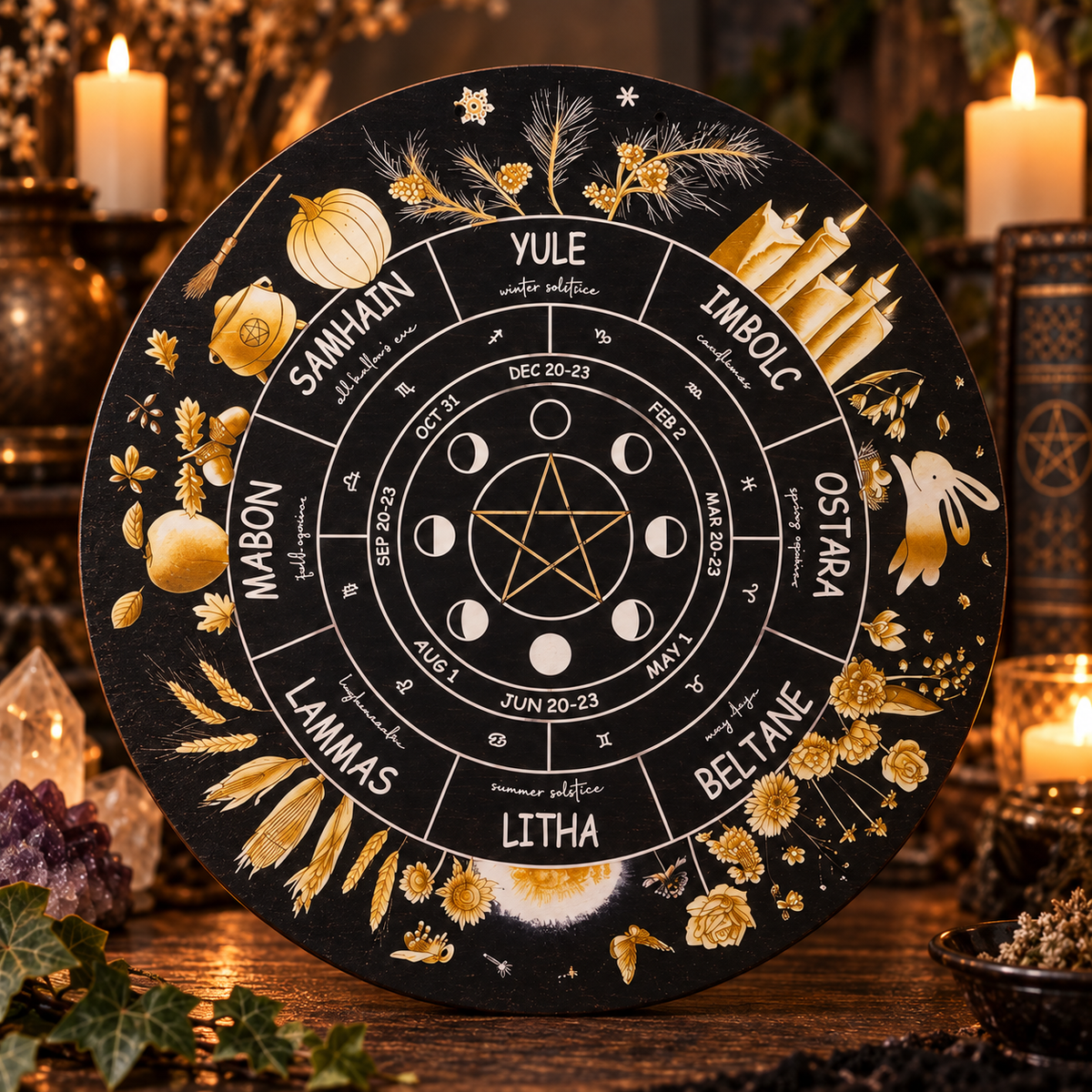 Wheel of the Year Sabbat Altar Plaque 12 inch