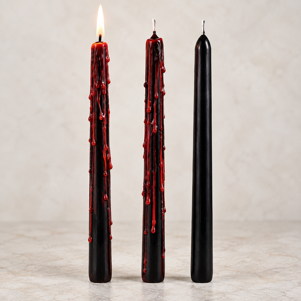 Black Bleeding Taper Candles, Set of 3