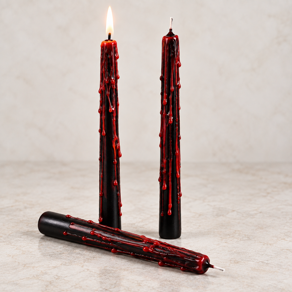 Black Bleeding Taper Candles, Set of 3