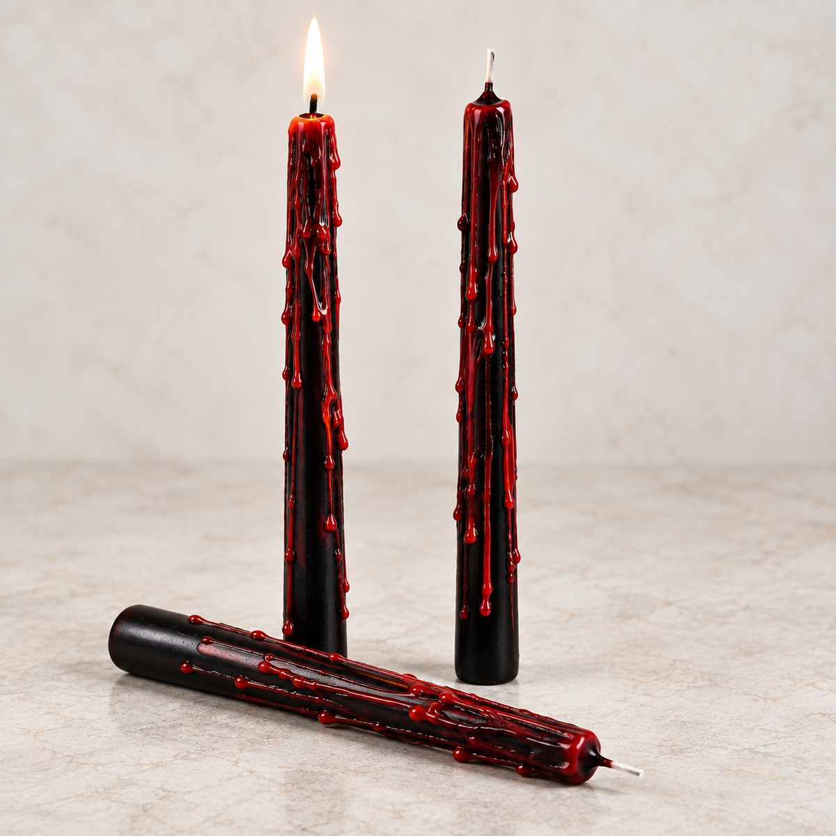 Black Bleeding Taper Candles, Set of 3