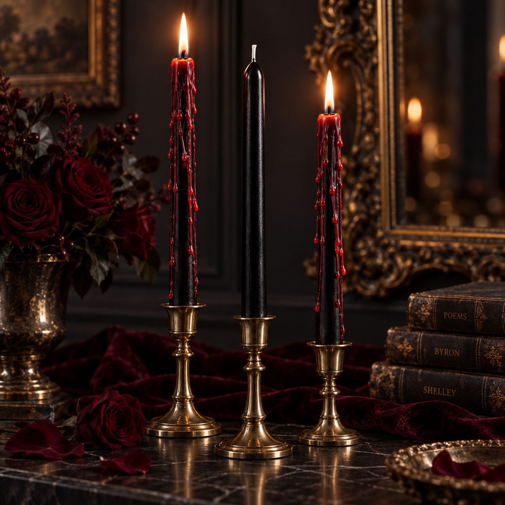 Black Bleeding Taper Candles, Set of 3
