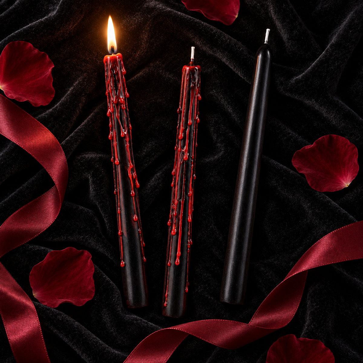 Black Bleeding Taper Candles, Set of 3