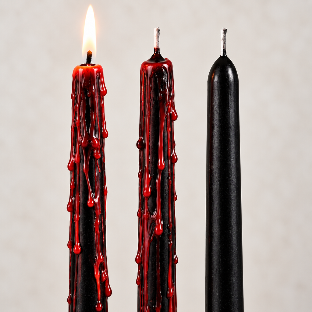 Black Bleeding Taper Candles, Set of 3