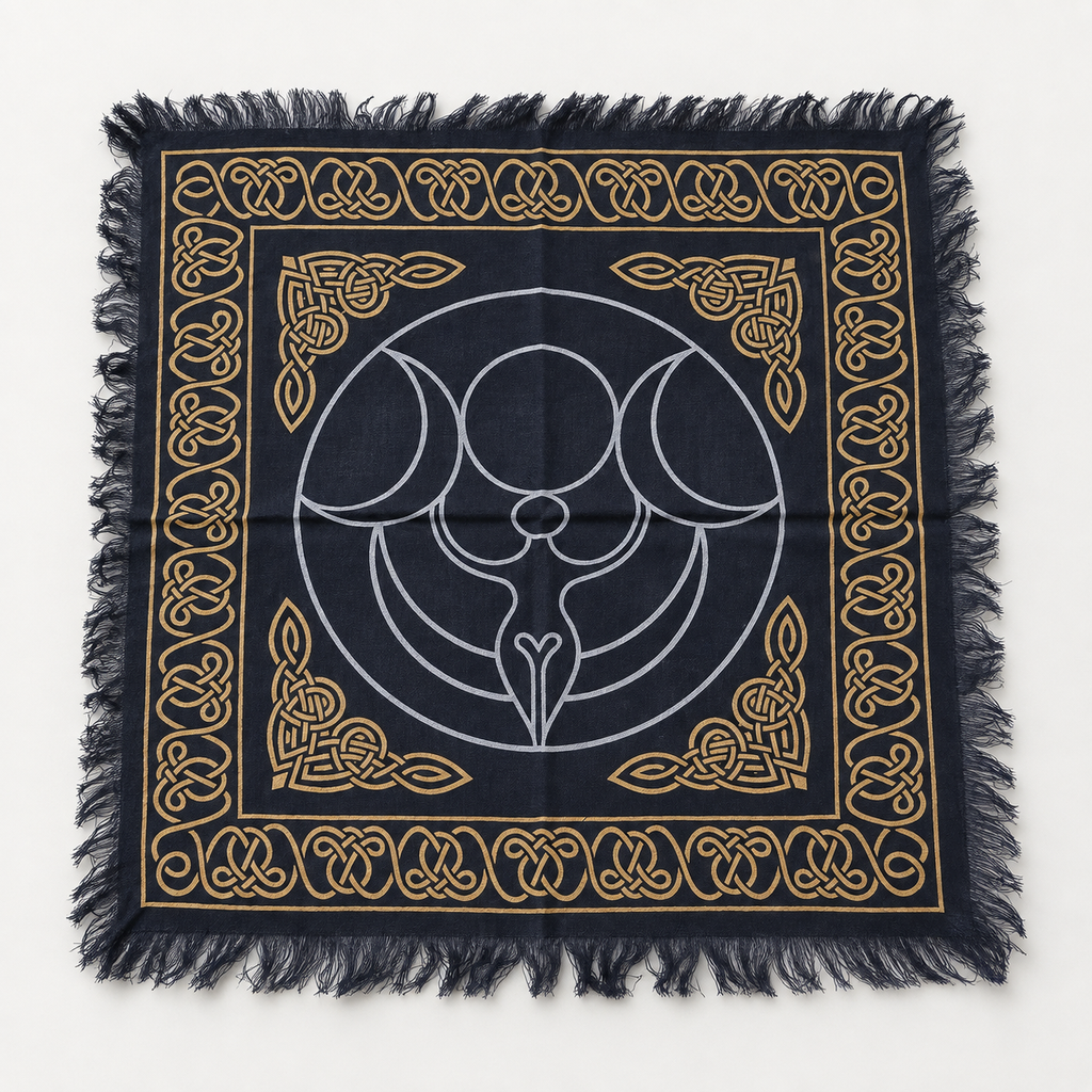 Triple Moon Altar Cloth, Gold & White, 18 x 18 in Cotton