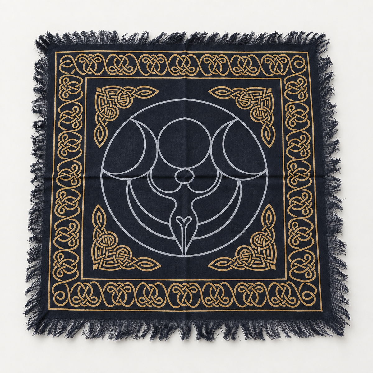 Triple Moon Altar Cloth, Gold & White, 18 x 18 in Cotton