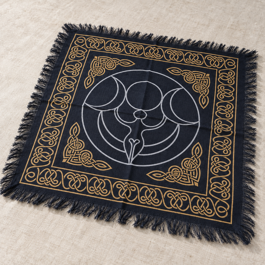 Triple Moon Altar Cloth, Gold & White, 18 x 18 in Cotton
