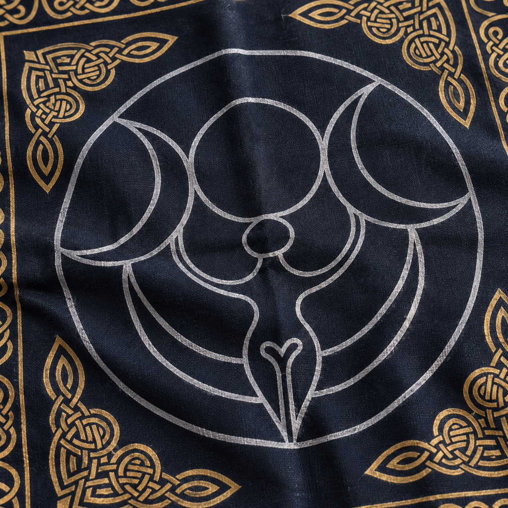 Triple Moon Altar Cloth, Gold & White, 18 x 18 in Cotton