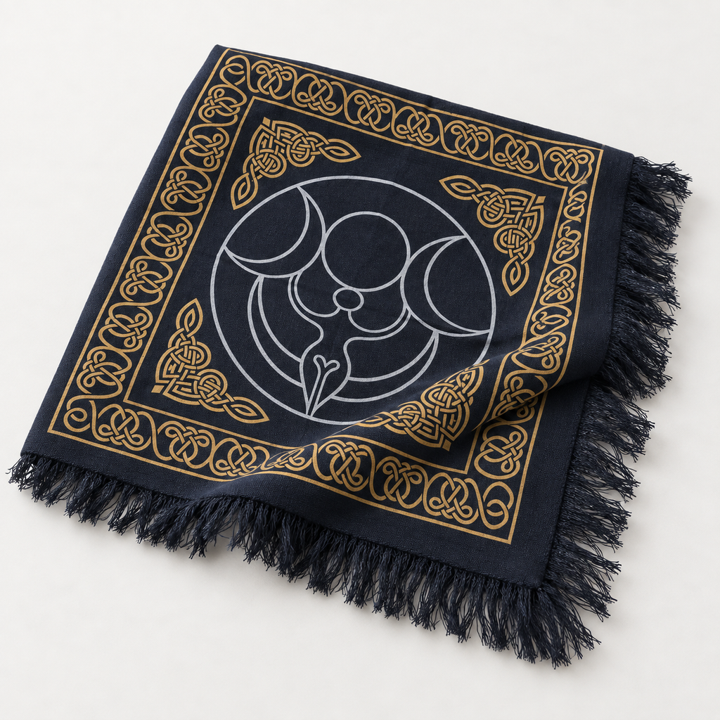 Triple Moon Altar Cloth, Gold & White, 18 x 18 in Cotton
