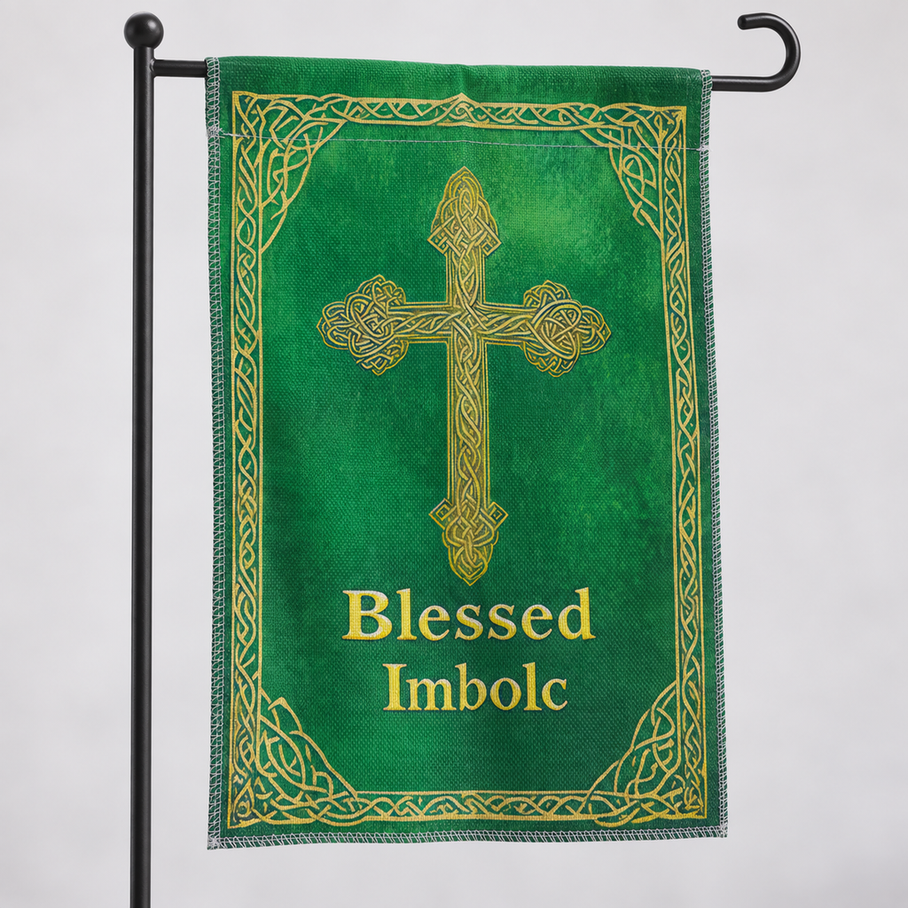 Blessed Imbolc Celtic Cross Garden Flag, 12 x 18 Inch