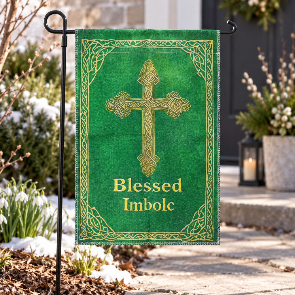 Blessed Imbolc Celtic Cross Garden Flag, 12 x 18 Inch