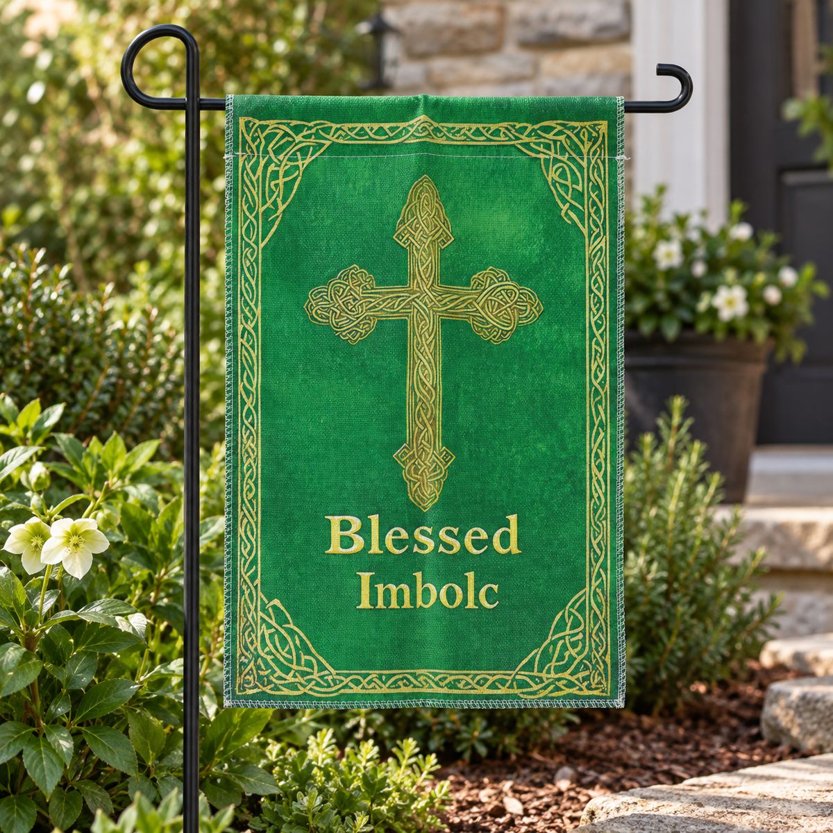 Blessed Imbolc Celtic Cross Garden Flag, 12 x 18 Inch