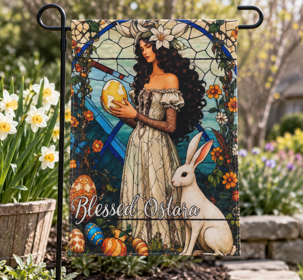 Blessed Ostara Garden Flag, Art Nouveau Spring Design | 12 x 18 in
