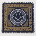 Pentacle Celtic Knot Altar Cloth, Black & Gold | Fringed