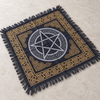 Pentacle Celtic Knot Altar Cloth, Black & Gold | Fringed