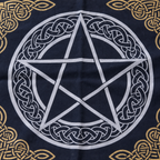 Pentacle Celtic Knot Altar Cloth, Black & Gold | Fringed