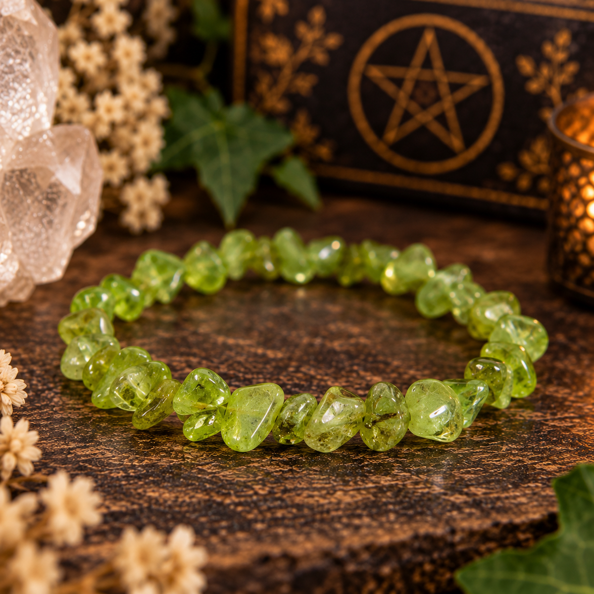 Natural Peridot Tumbled Crystal Stretch Bracelet
