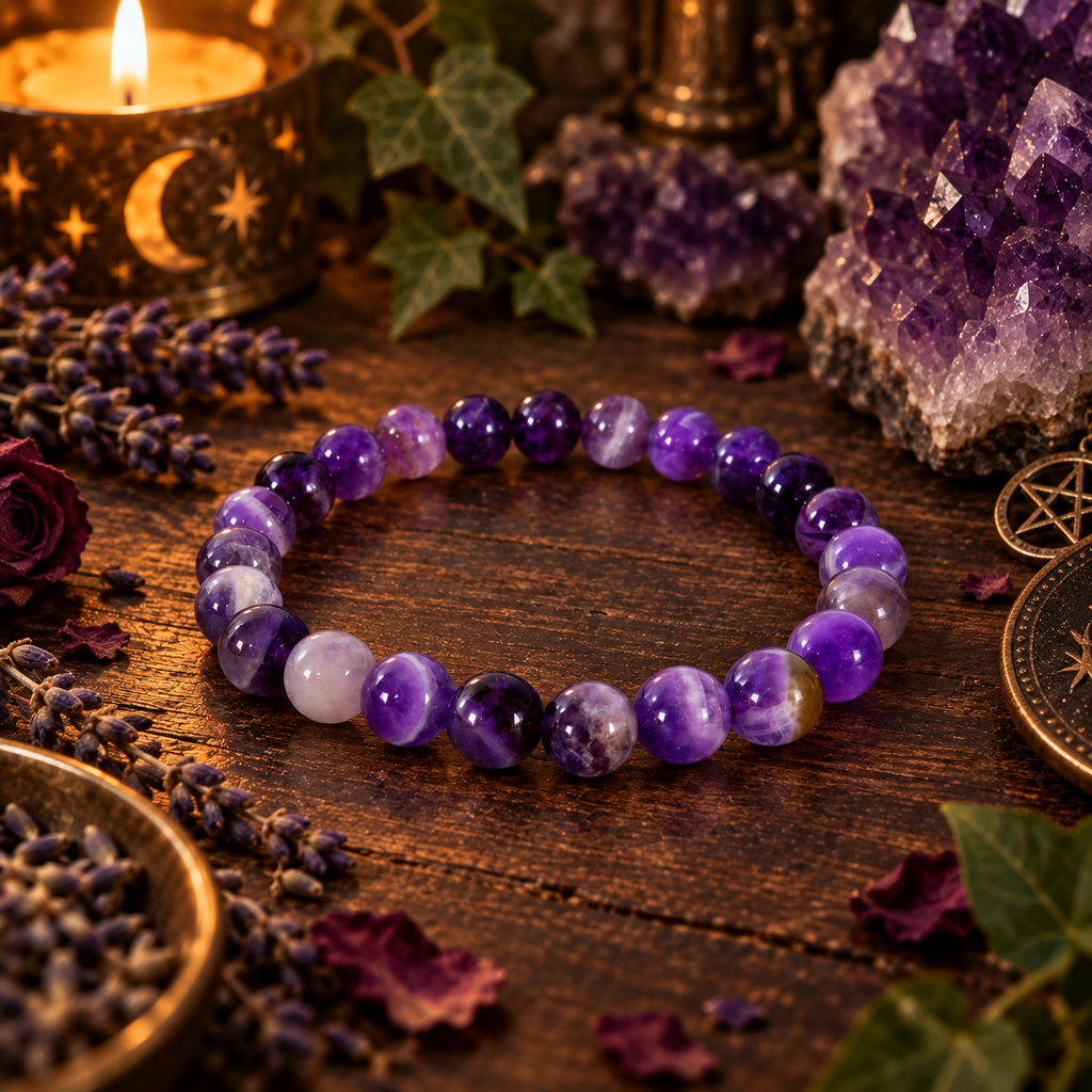 Natural Amethyst Crystal 8mm Stretch Bracelet