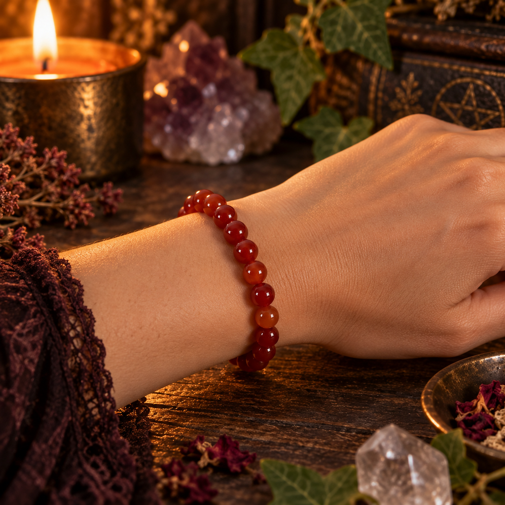 Natural Carnelian Crystal 8mm Stretch Bracelet