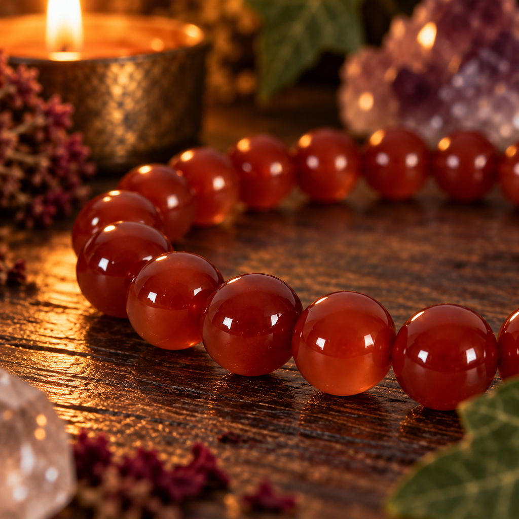 Natural Carnelian Crystal 8mm Stretch Bracelet