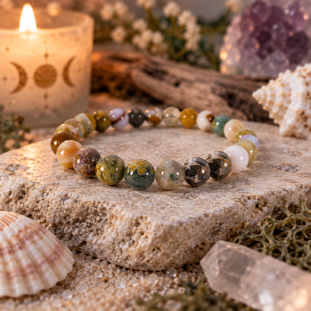 Natural Ocean Jasper Crystal 8mm Stretch Bracelet