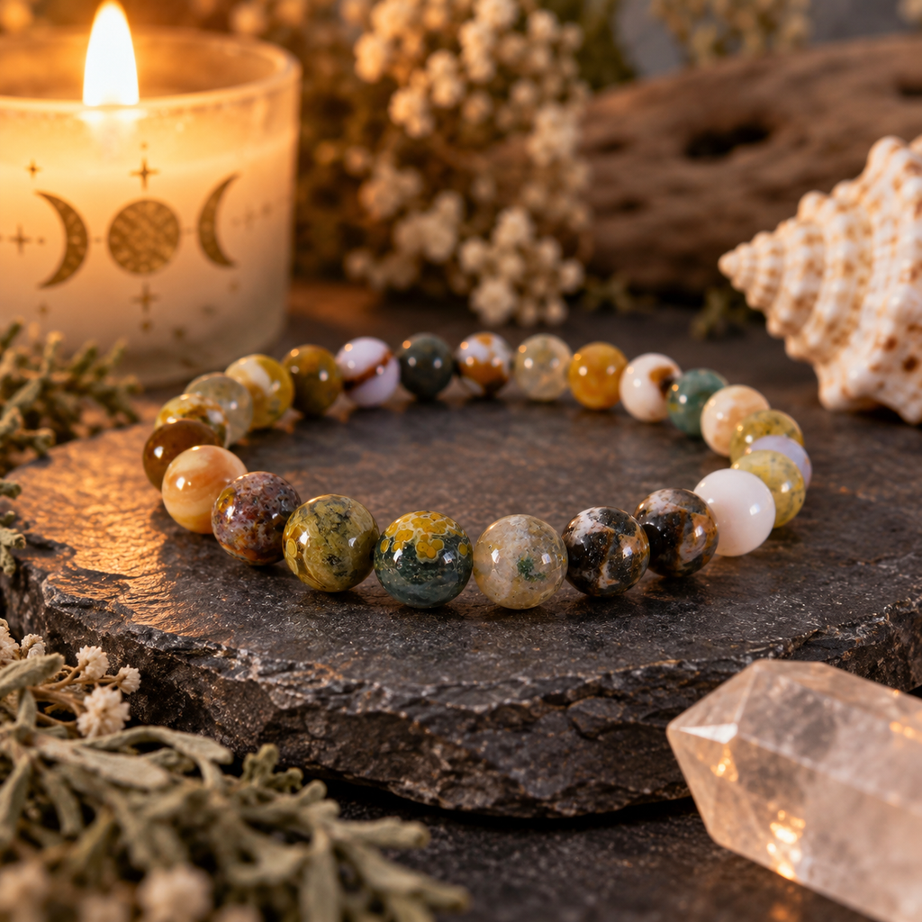 Natural Ocean Jasper Crystal 8mm Stretch Bracelet