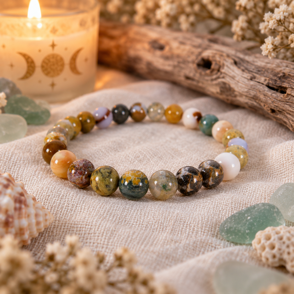 Natural Ocean Jasper Crystal 8mm Stretch Bracelet