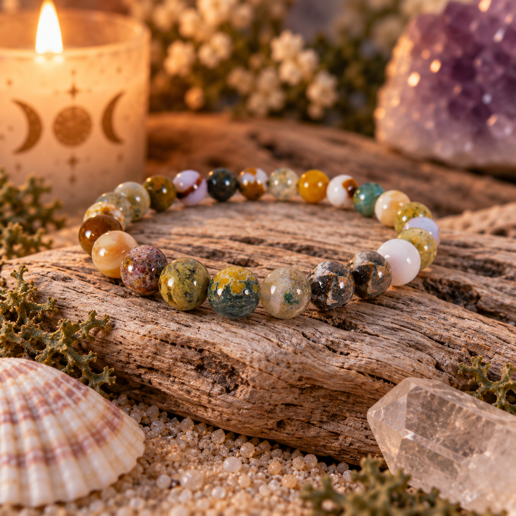 Natural Ocean Jasper Crystal 8mm Stretch Bracelet