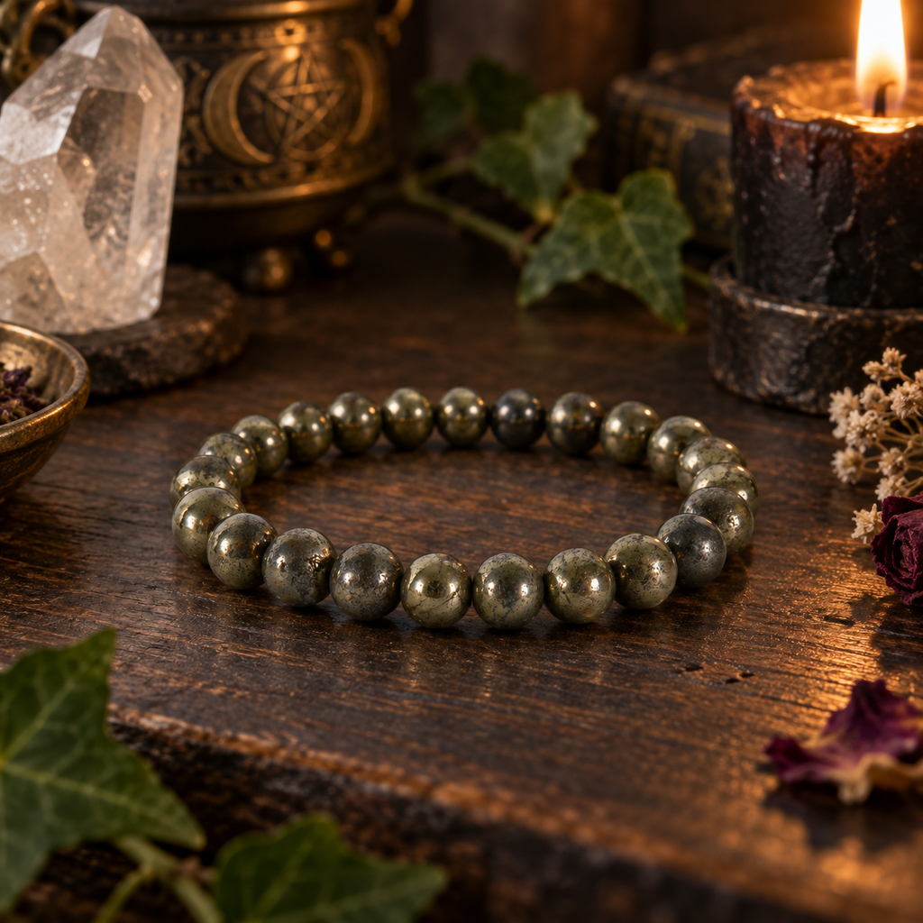 Natural Pyrite Crystal 8mm Stretch Bracelet