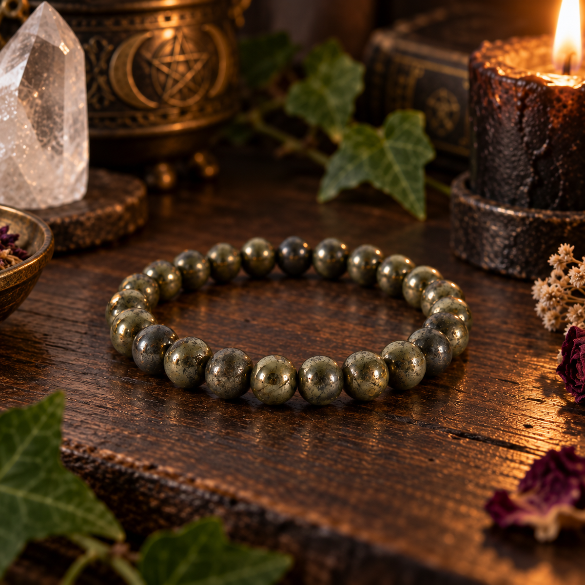 Natural Pyrite Crystal 8mm Stretch Bracelet