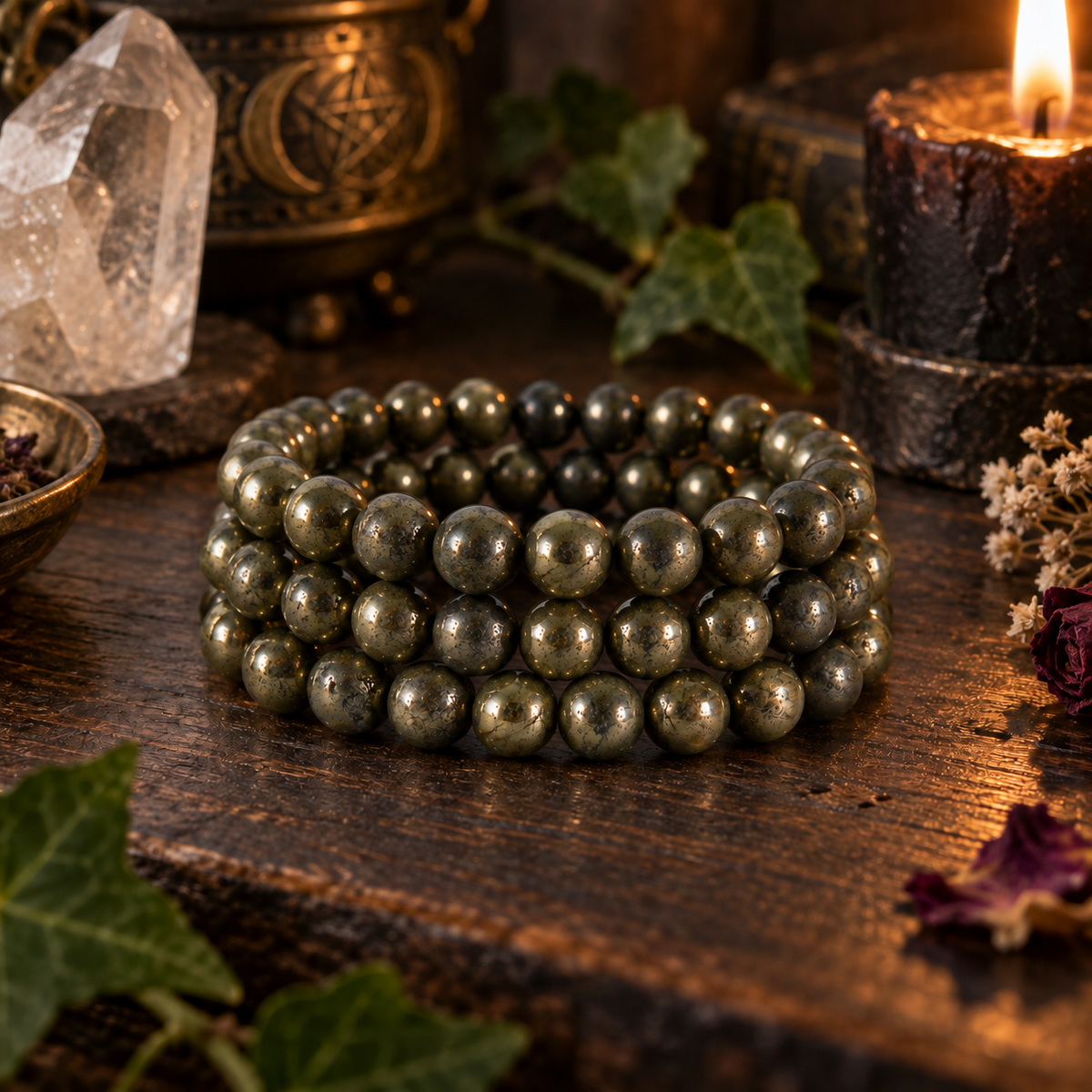 Natural Pyrite Crystal 8mm Stretch Bracelet