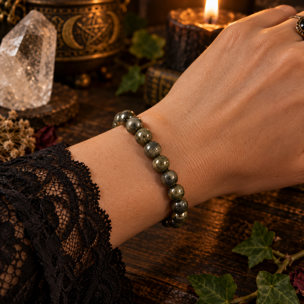 Natural Pyrite Crystal 8mm Stretch Bracelet