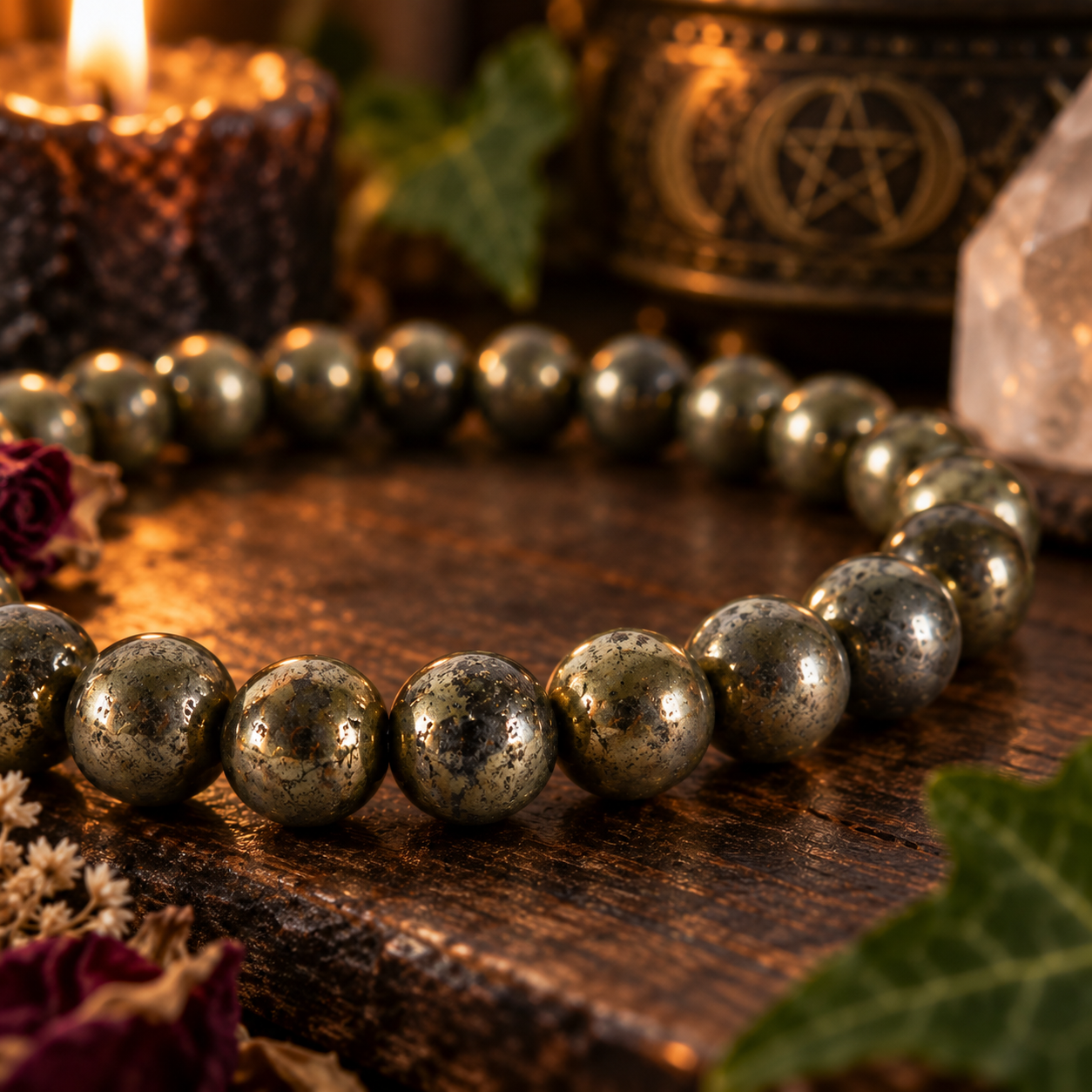 Natural Pyrite Crystal 8mm Stretch Bracelet