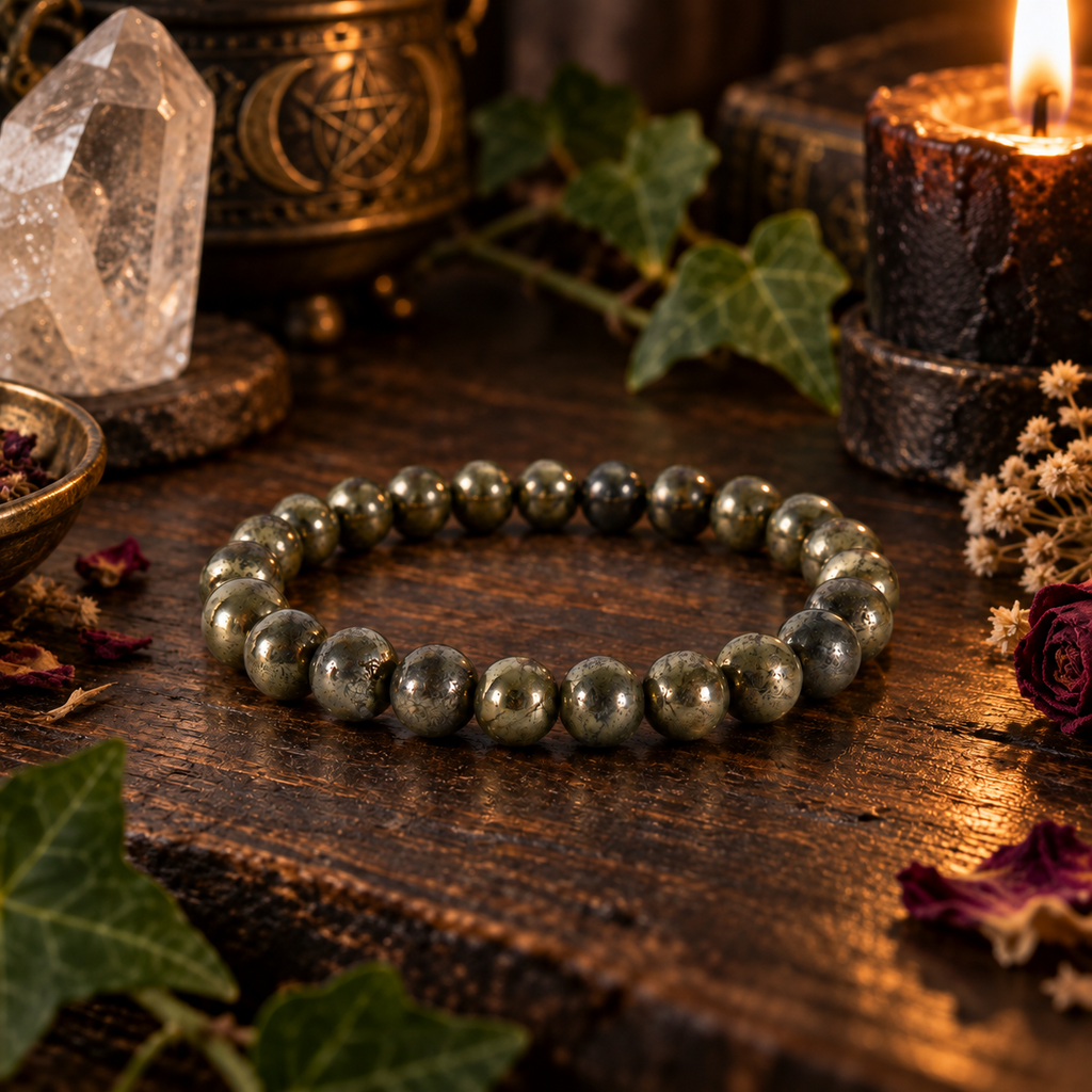Natural Pyrite Crystal 8mm Stretch Bracelet