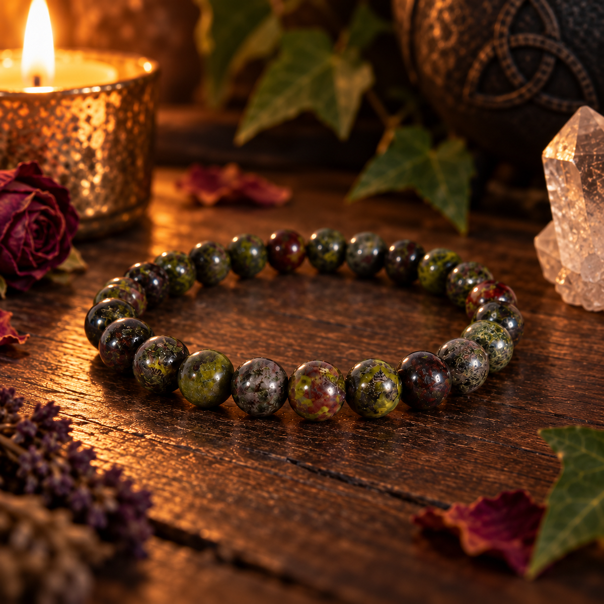 Natural Dragon’s Blood Jasper Crystal 8mm Stretch Bracelet