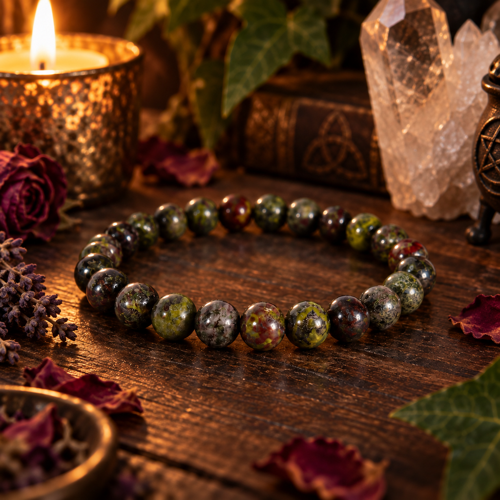 Natural Dragon’s Blood Jasper Crystal 8mm Stretch Bracelet