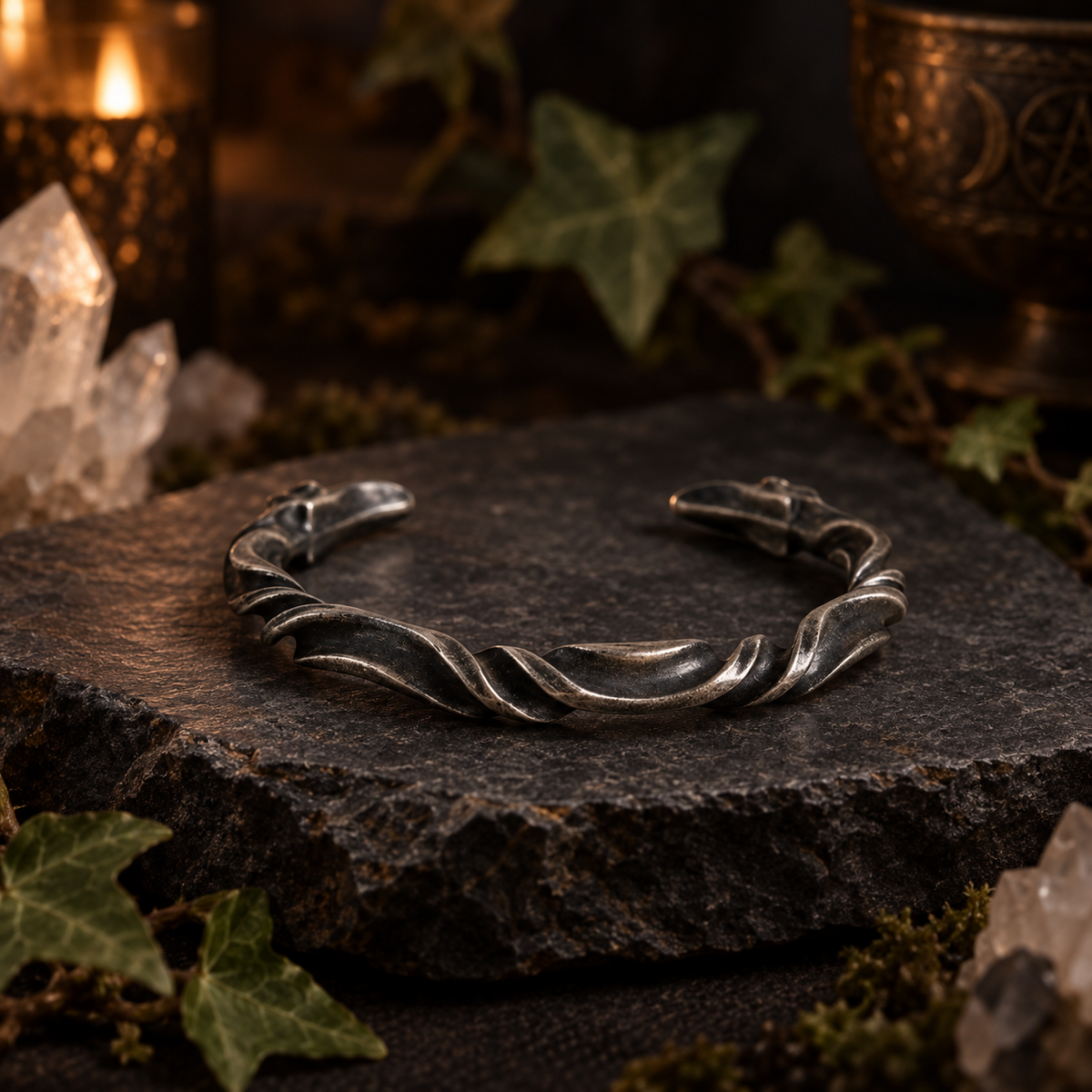 Twisted Silver Tone Cuff Bracelet Sculptural Antiqued Metal Bracelet
