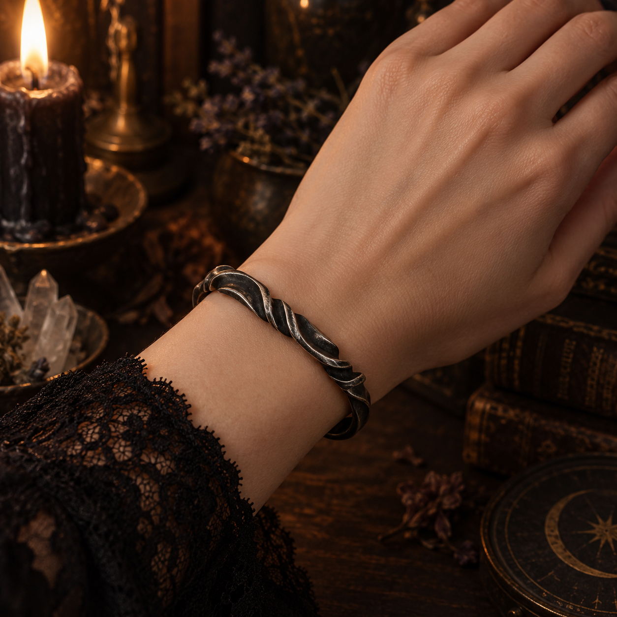 Twisted Silver Tone Cuff Bracelet Sculptural Antiqued Metal Bracelet