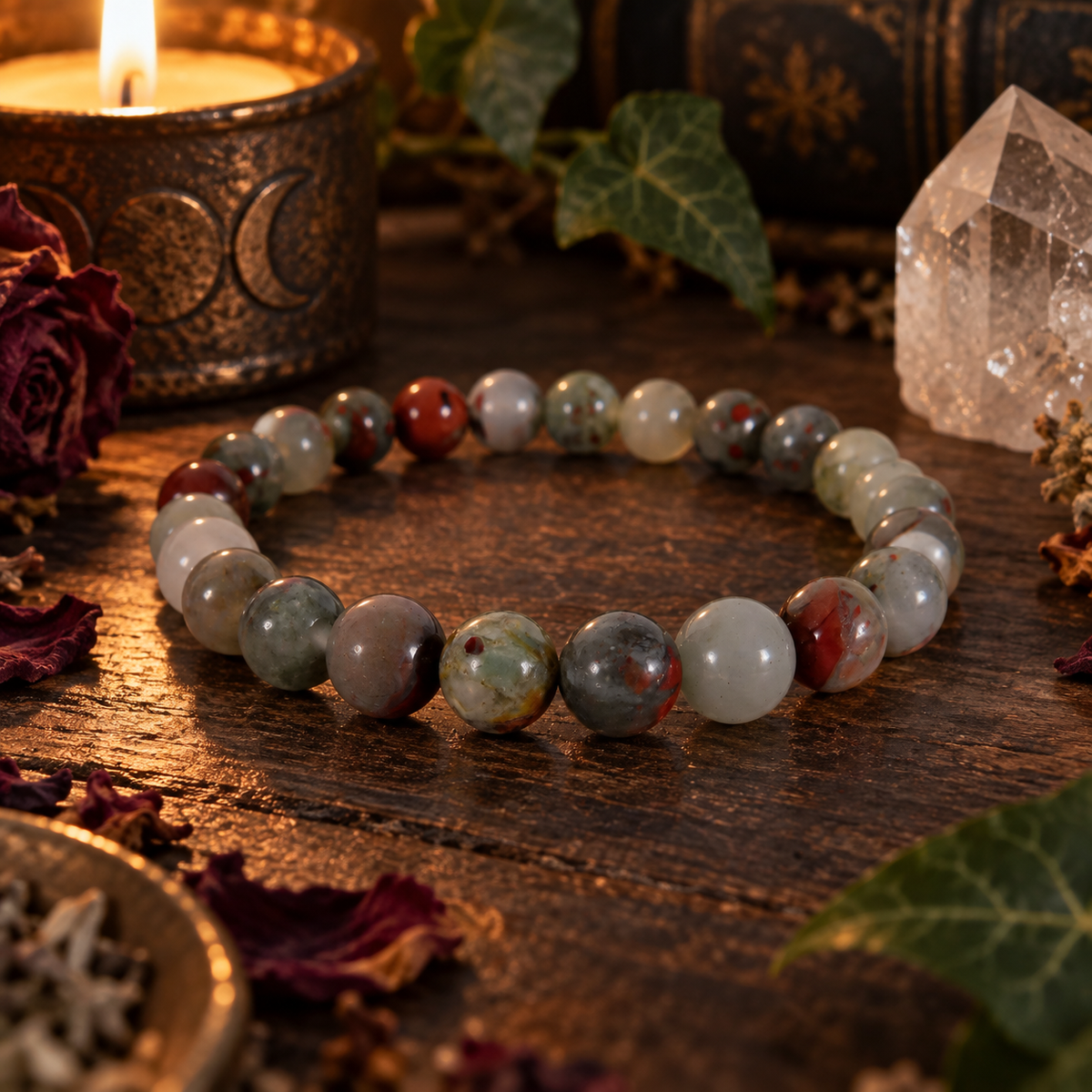Natural African Bloodstone Crystal 8mm Stretch Bracelet