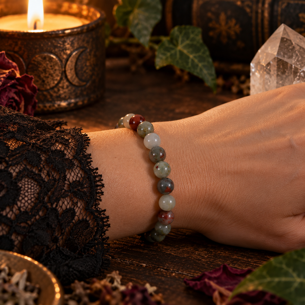 Natural African Bloodstone Crystal 8mm Stretch Bracelet